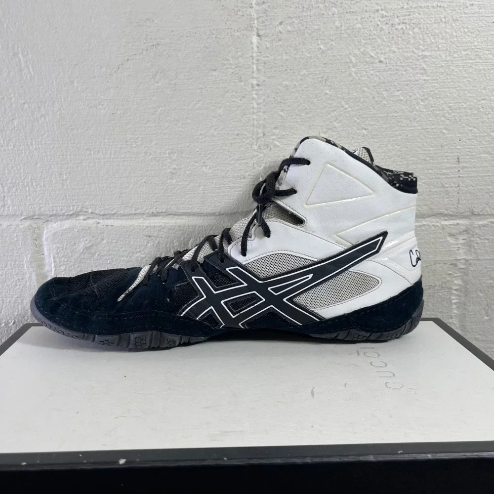 ASICS Cael Sanderson V7.0 J605Y Black White Camo Wrestling Shoes Men's 13 US‎